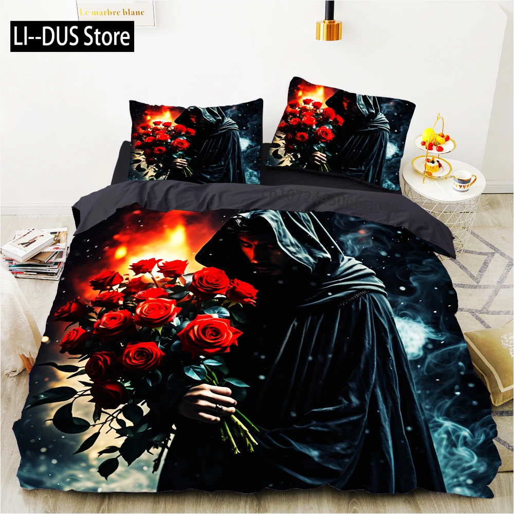 

3pcs Grim Skull Bedding Set Cartoon Comforter Sets Double Queen King Twin Full Size Duvet Cover Set Kids Girls White Bed Linen