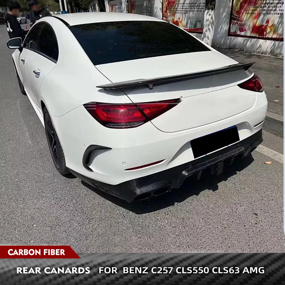 REAL CARBON Fiber Car Rear Bumper Canards Splitter Fins Fit For Mercedes-Benz C257 CLS550 CLS400 CLS63 AMG 2018-2020