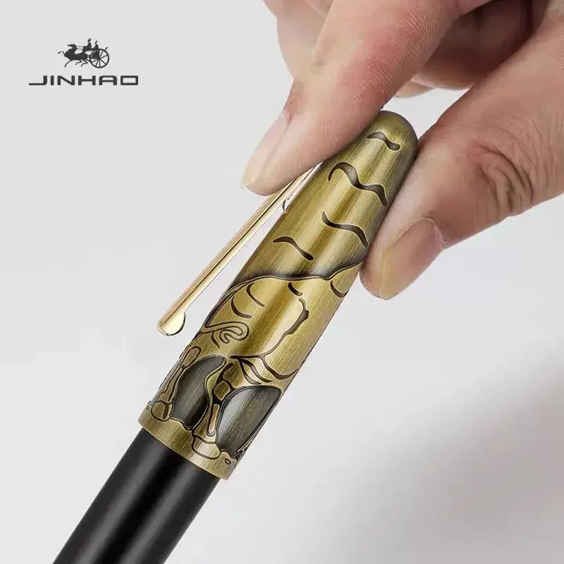 新しい限定版-jinhao-ビッグアイアンブルログ万年筆高級高級ビジネスギフト-14k-ゴールデンチップインク筆記用具