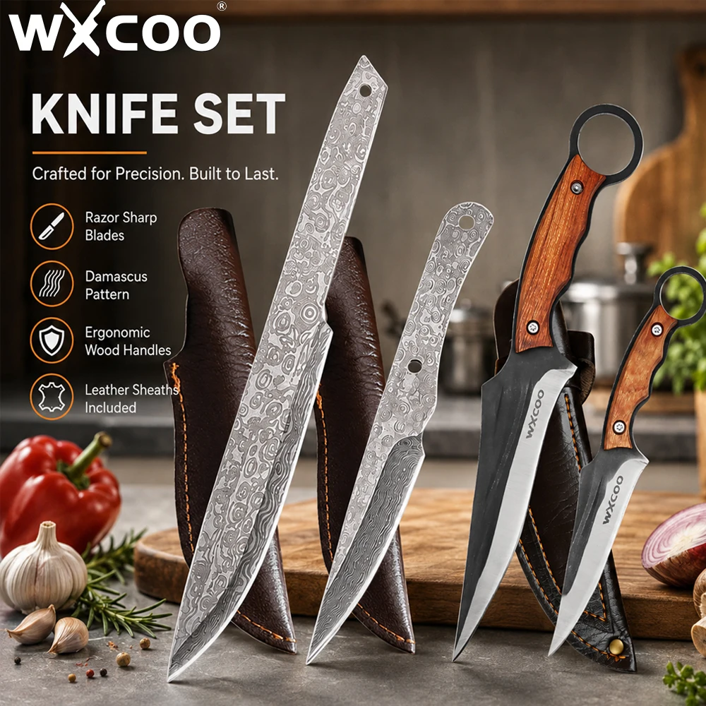WXCOOStainless Steel Kitchen Knife with Cover Meat Cleaver BBQ Knife for Meat Fruit Cutting Butcher Knife Kitchen Accessories