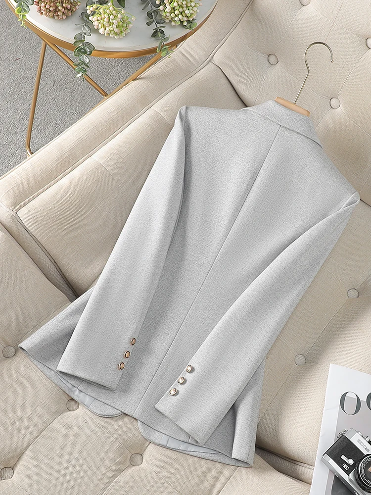 Fashion Women Blazer Ladies Gray Khaki Brown Solid Long Sleeve Female Business Work Wear Slim Formal Jacket For Autumn Winter