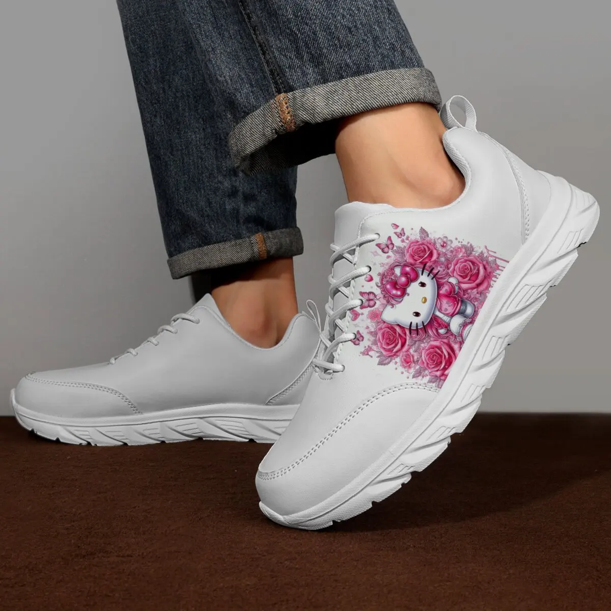 

Children's Shoes Large-sized Cartoon Skeleton Rose Pattern Design Lace-up Hollowed-out Two-color Soft-soled Casual Shoes