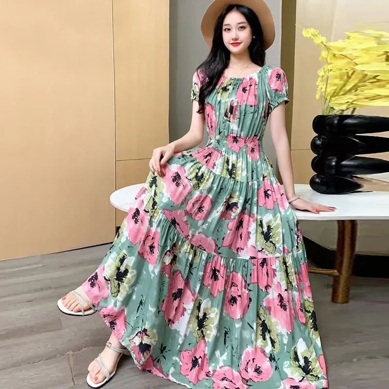 Abito Prairie Dream: maxi in cotone a strati - Spalla fredda e vita smockata