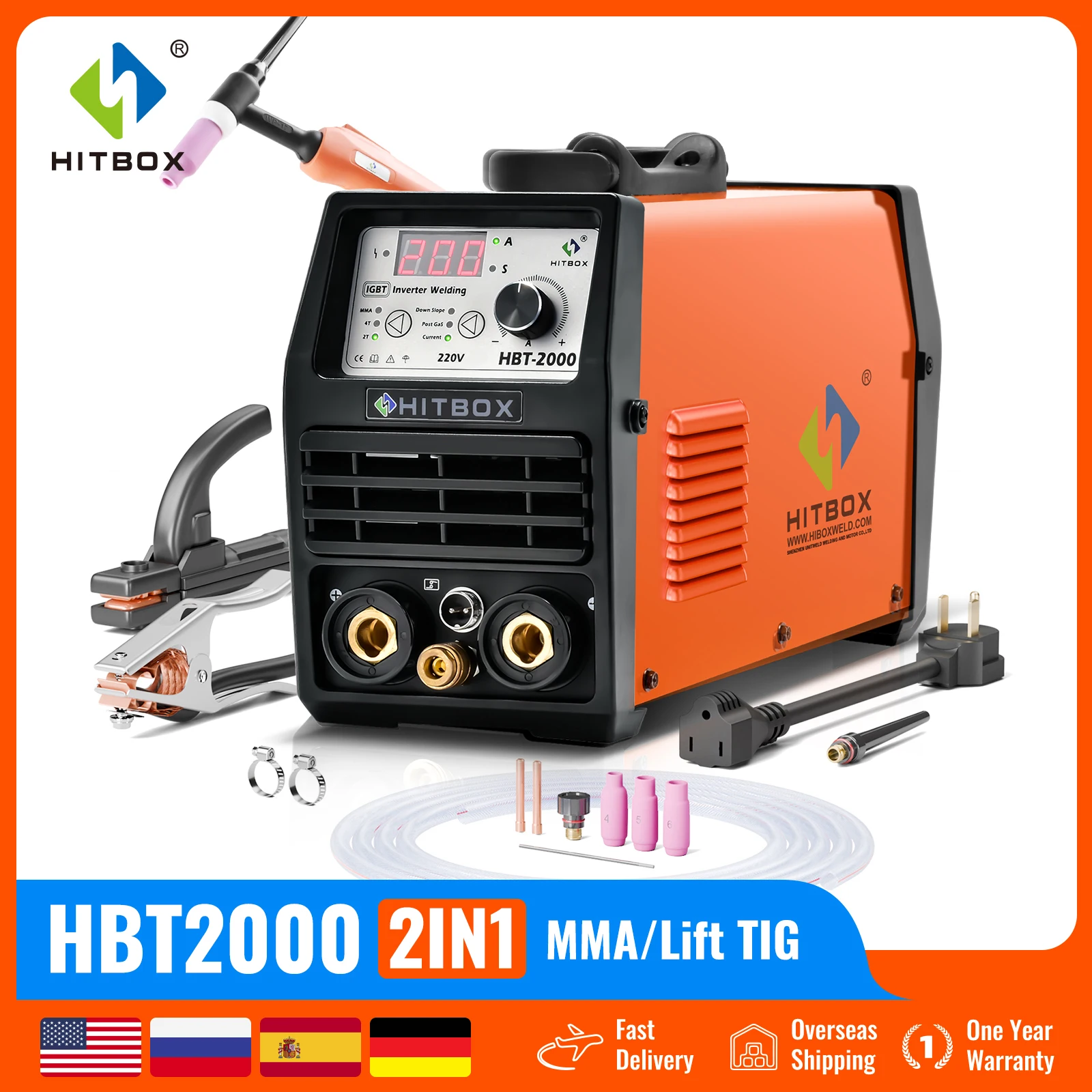 HITBOX TIG Welding Machine HBT2000 2 IN 1 200A  MMA 2T/4T Automatic Semi-automatic Welding Machine 220V～240V