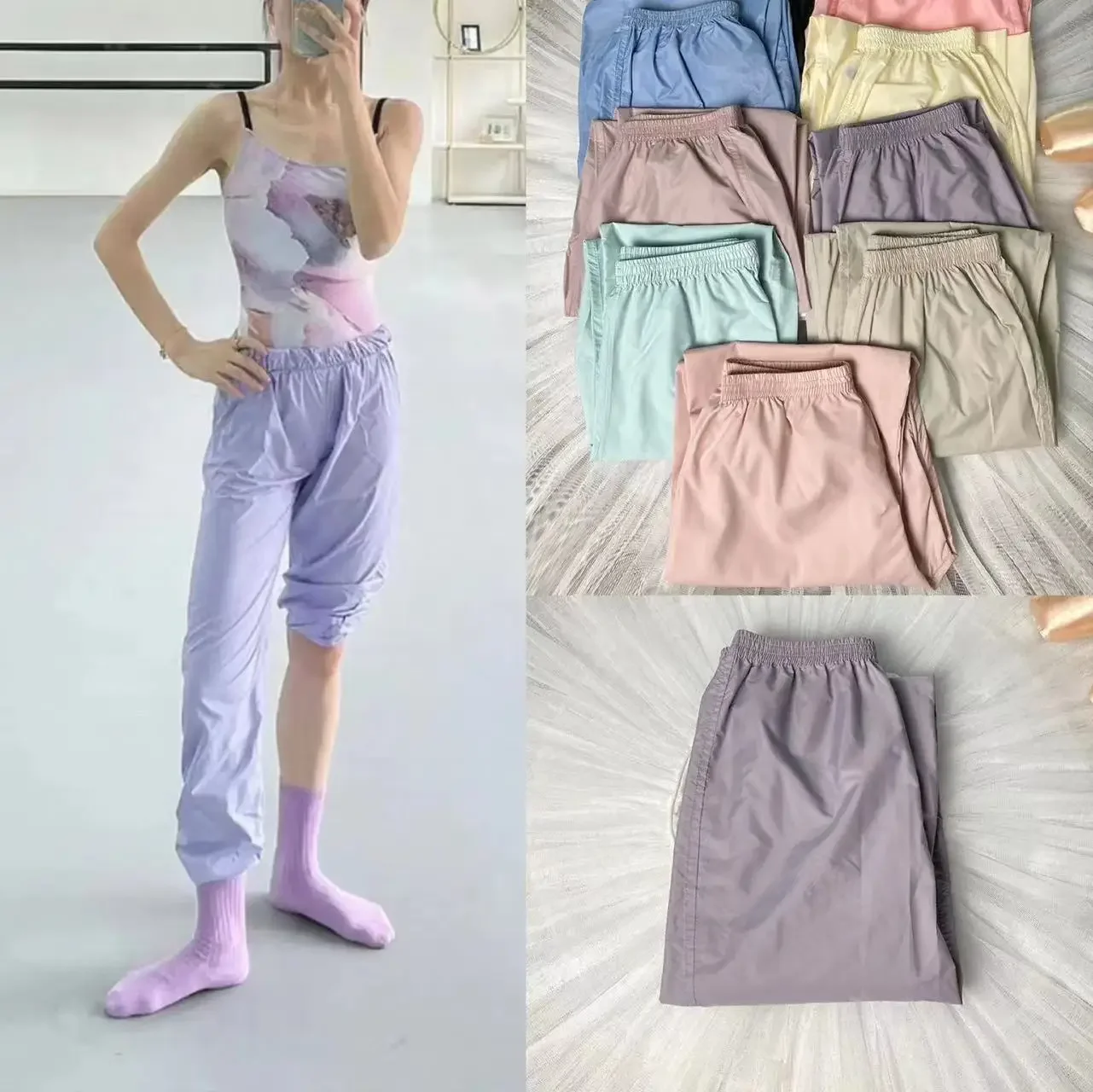 Calça de dança de balé secagem rápida, calça dançante ao ar livre, moletom solto, leve, aquecimento, ginástica, 2024