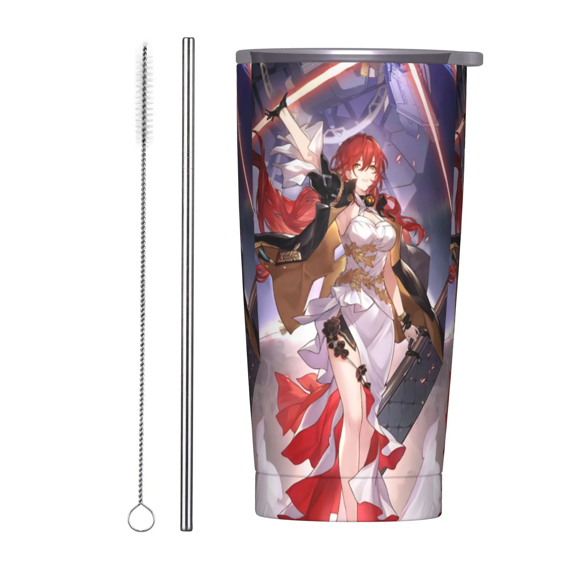 Himeko Tumbler Vacuum Insulated Honkai Anime Thermal Cup with Lid Straw Outdoor Mugs Spill Proof, 20oz