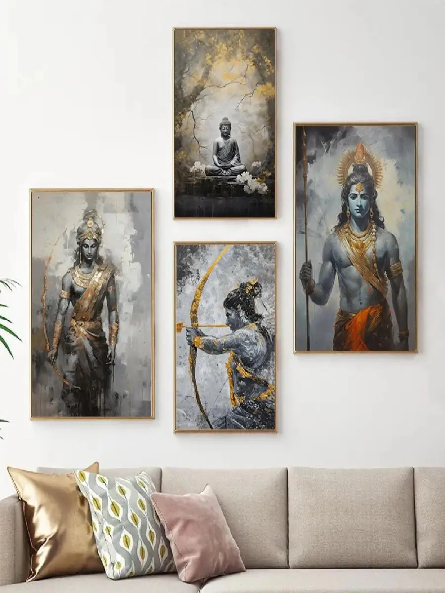 Lakshmi Hindu Goddess Poster  Indian Shiva Buddha Ganesha Illustration Canvas Paintings  Wall Art Pictures for Home Decor