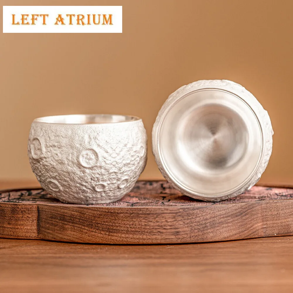 

110ml Handamde 999 Gilded Silver Teacup Vagabondage Moon Master Cup Large Tea Bowl Coffee Mug Chazhan Water Jug Kung Fu Teaware