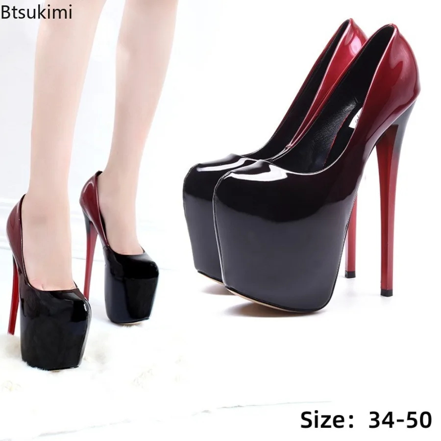 Neue Damen Lackleder Sexy Stilettos 19cm Dünne High-Heel-Plateau-Schuhe Modische Damen Hochzeits-Party-Pumps Große Größe 50