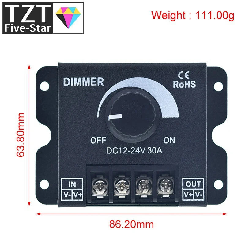 DC 12V 24V LED Dimmer Switch 30A 360W Voltage Regulator Adjustable Controller For LED Strip Light Lamp LED Dimming Dimmers