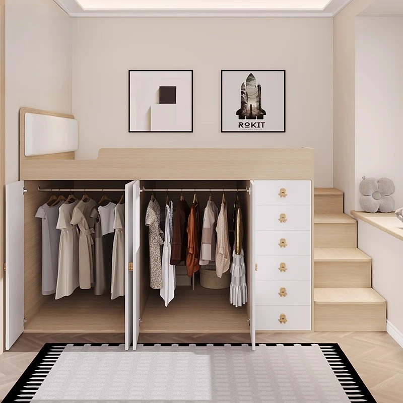 Half-height bed wardrobe combination bed and lower cabinet integrated children's room tatami high box storage cabinet single bed