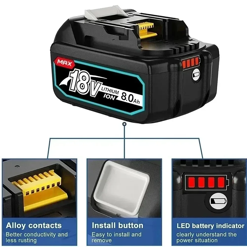 18V 8.0Ah BL1860b Rechargeable Li-ion Battery For Makita 18 Volt Power Tools BL1860 BL1830b BL1850b BL1840 LXT-400 6A