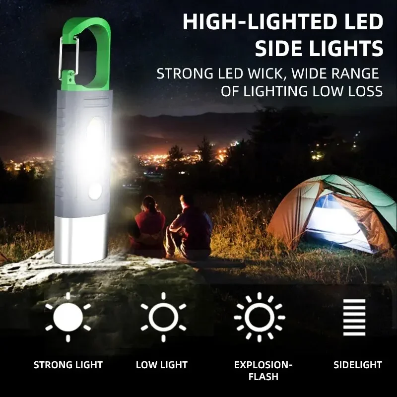 Praktische Mini-Hochleistungs-LED-Taschenlampe, Camping-Taschenlampe, 3 LEDs und Seitenlichter, wasserdichtes Teleskop-Zoom-Licht, Lampenschirm