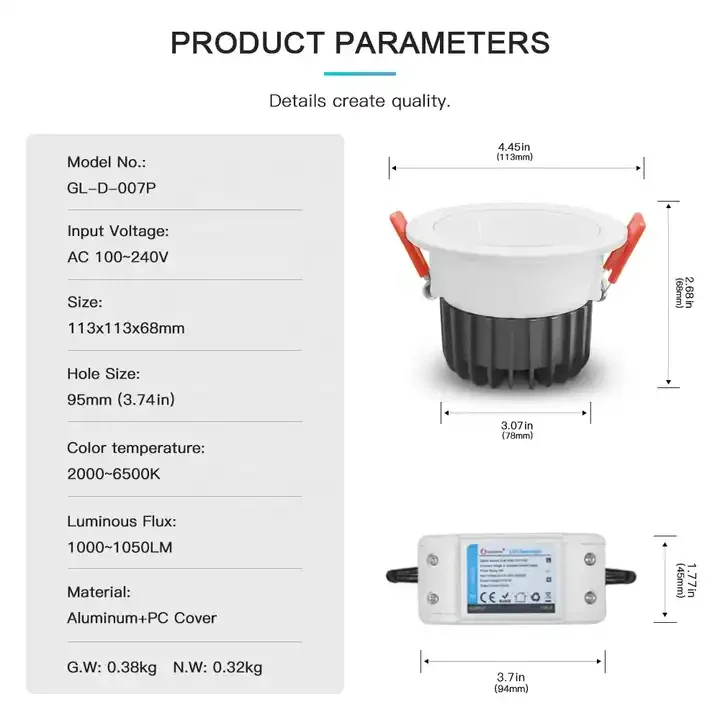 teopek Gledopto smart rgbcct led down light 6w 9w 12w led decken leuchte zigbee 3,0 pro ip44 ip54 für wohnzimmer küche esszimmer 7