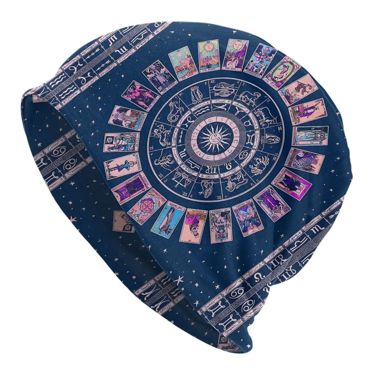 Pastel Goth Zodiac, Astrology Chart & The Major Arcana Tarot Autumn Female Thin Beanies Double Used Windproof Bonnet Hats