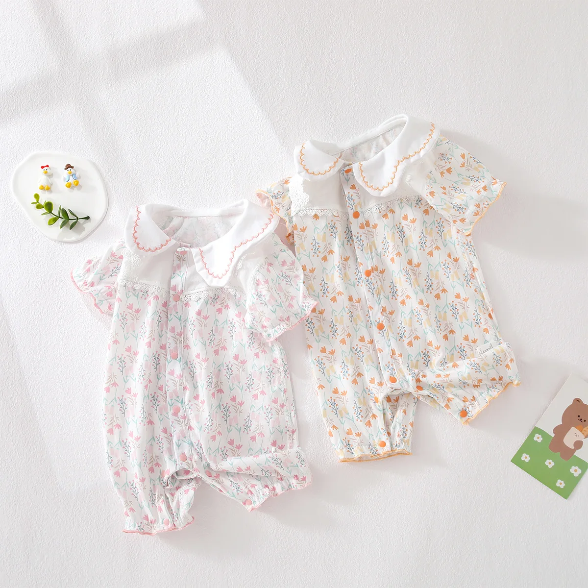 

Summer Baby Clothes Princ Sle Girls' Rer Pure Cotton ort Sve Bot Covering Suit Children's Faion Set