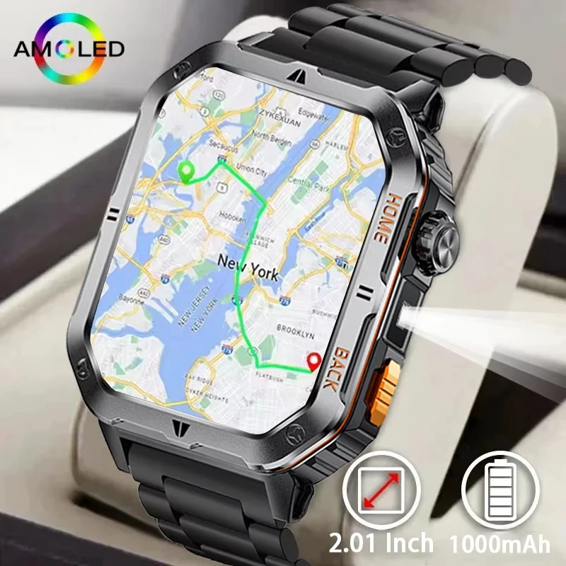 

2025 New military 2.01 inch HD Screen 1000mAh Battery Men water proof GPS SmartWatch wireless BT Call For Android IOS Smartwatch