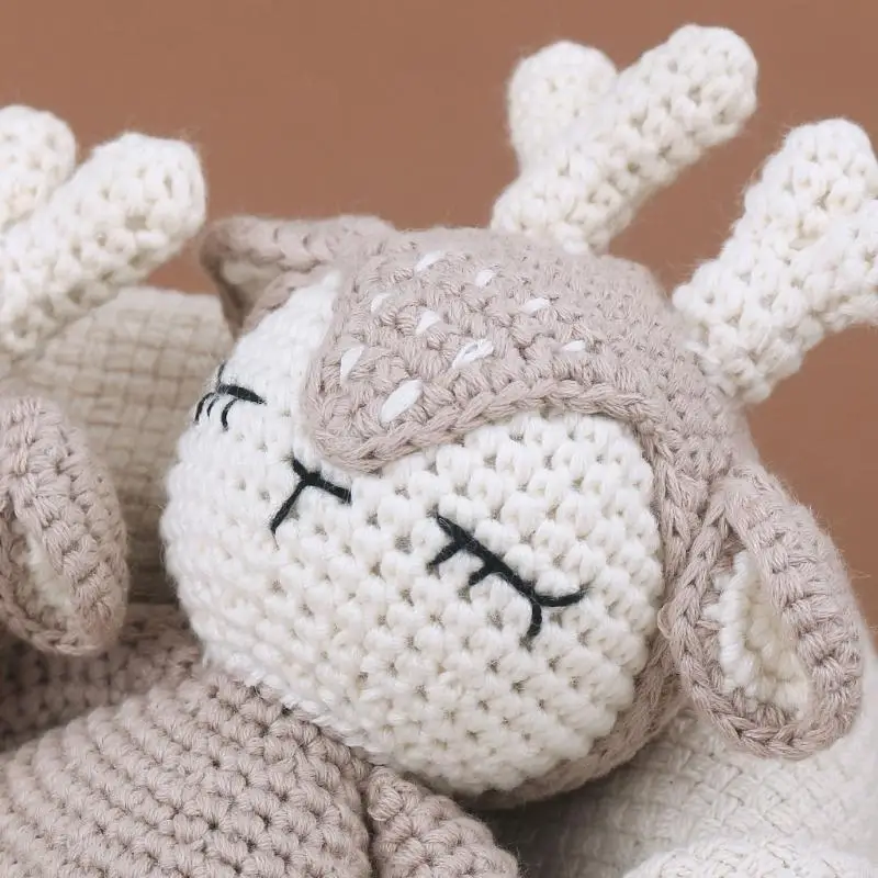 76HF Crochet Doll for Baby Handmade Sleepy Deer Stuffed Animal Infant Toy 6.1