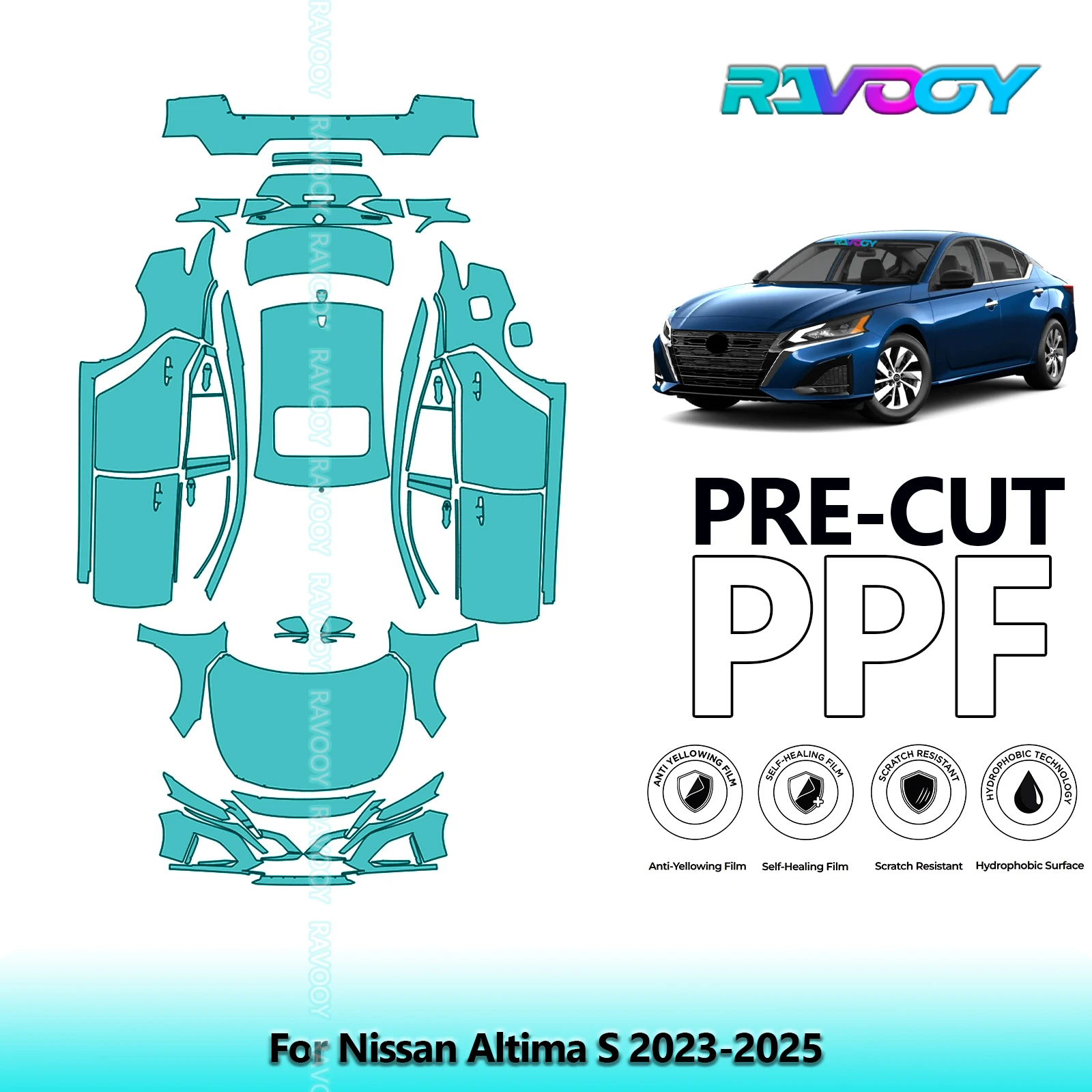 RAVOOY 8.5Mil Custom-Fit Precut TPU PPF Full Vehicle Clear Bra Stone Guard EU UK For Nissan Altima S 2023-2026