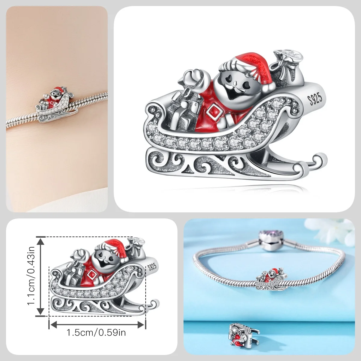 Original 925 Sterling Silber Zirkon Schneeflocken-Charm-Anhänger DIY Perle Passend für Armband Halskette Schmuck Feiertagsgeschenke für Frauen – Detail 7