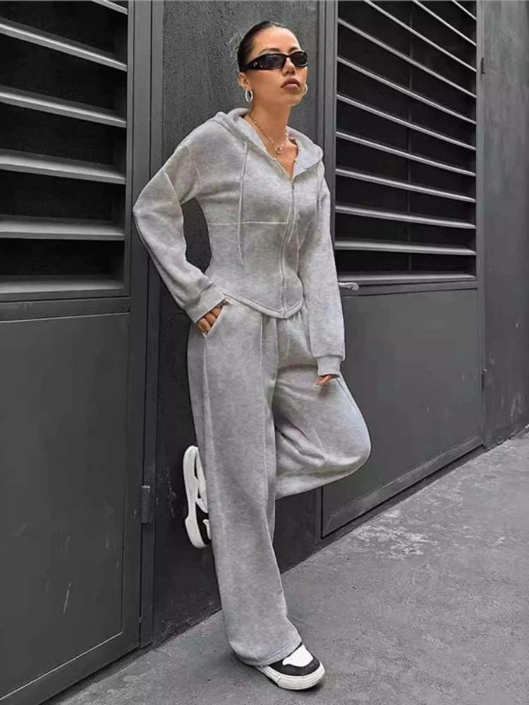 

Spring Autumn New Two Piece Set 2026 Women's Trendy Hooded Cardigan Slim Casual Two Piece Set Woman Outfits Conjuntos Feminino