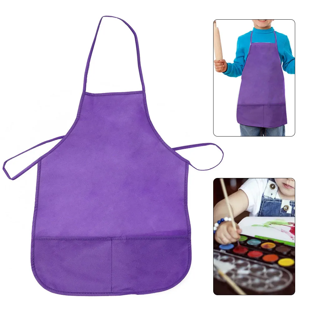 Children\'s Fabric Aprons With Pockets Kitchen Classroom Arts Crafts Painting Aprons For Cooking Bib Work Kindergarten Home