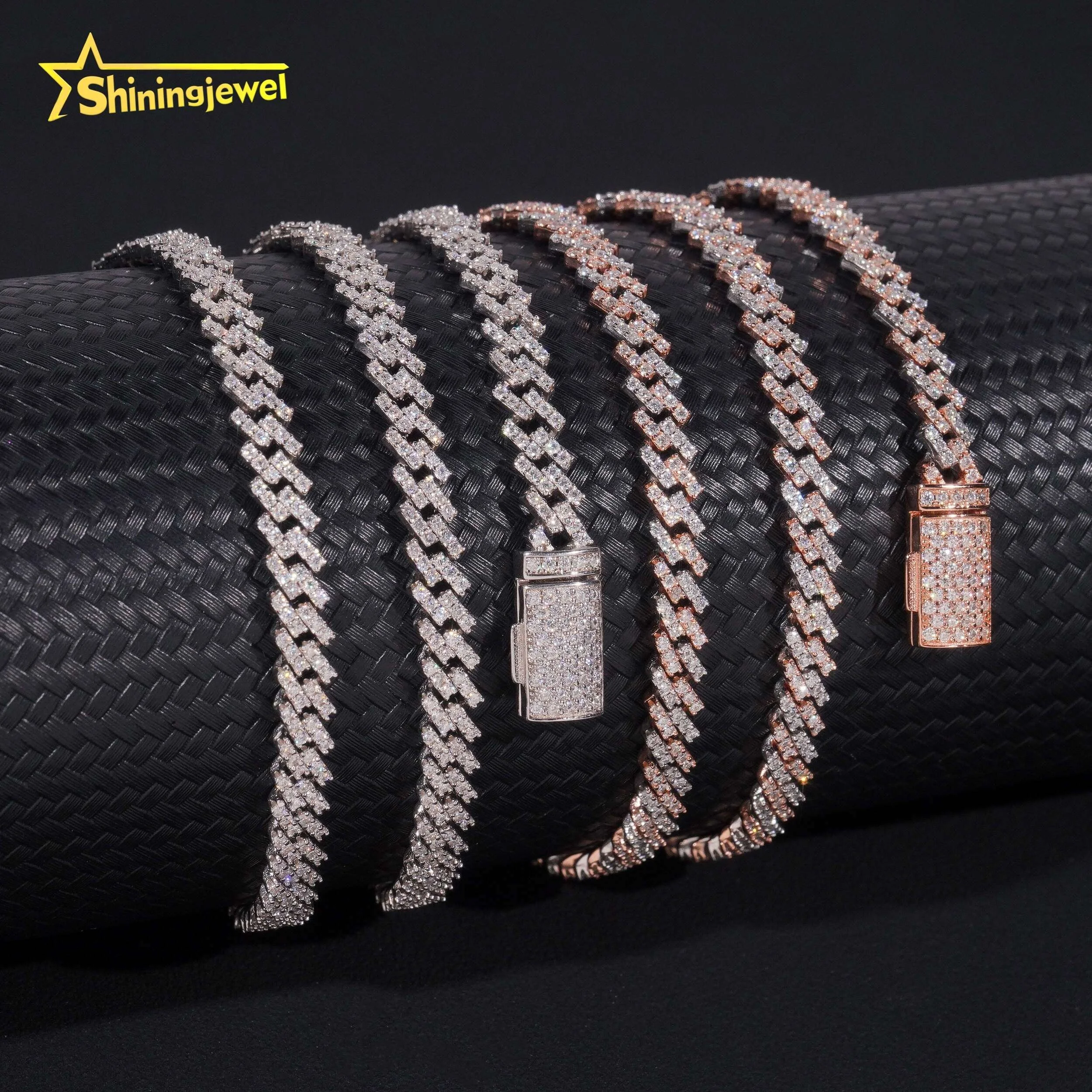 OutJewelry Iced One Row Hip Hop Thin Two Tone 5mm Width Pass Diamond Tester 925 Sliver Moissanite Cuban Link Chain.