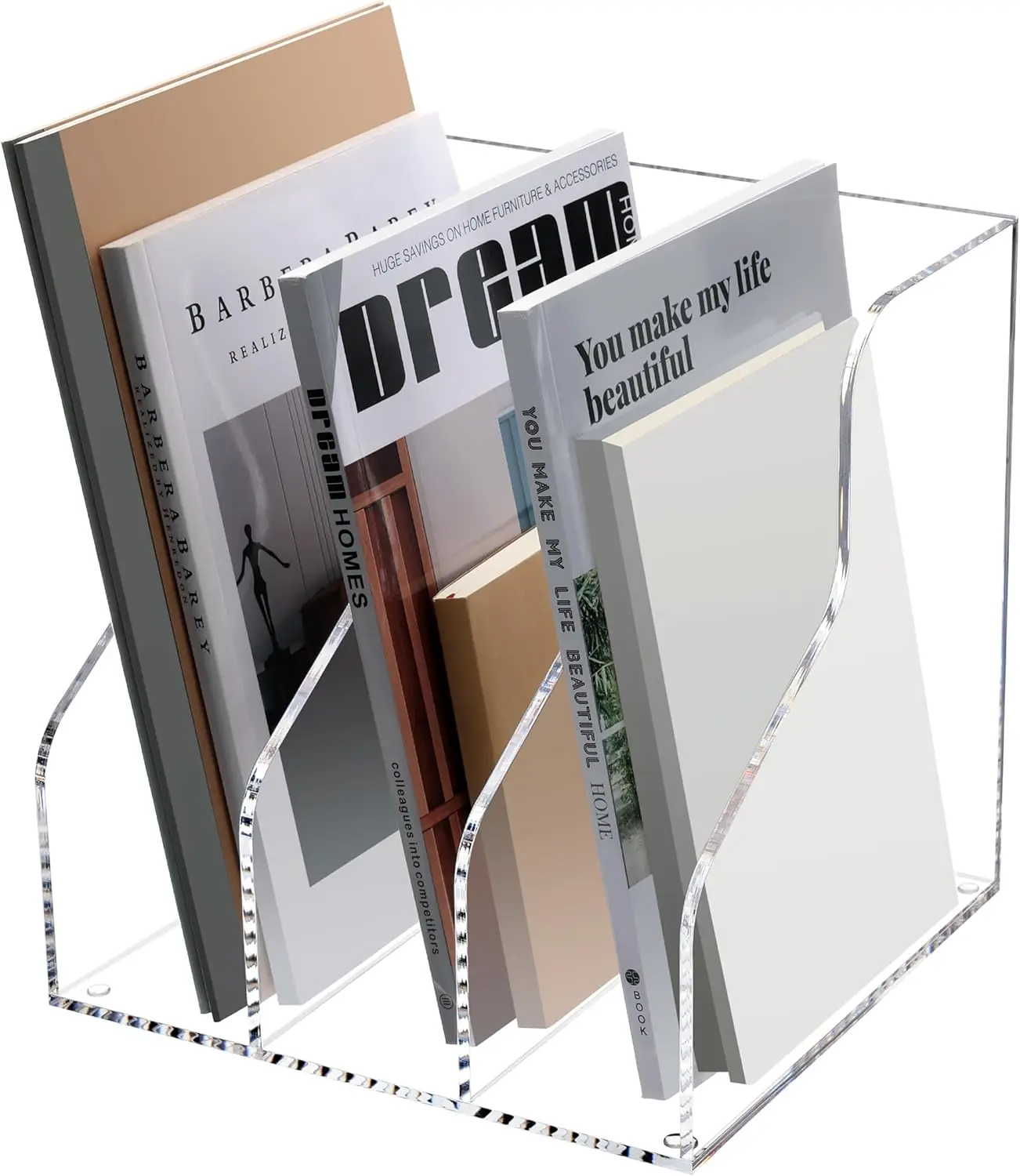 

Acrylic Magazine File Holder with 3 Vertical Compartments, Desk File Organizer for Office Home Classroom, Clear