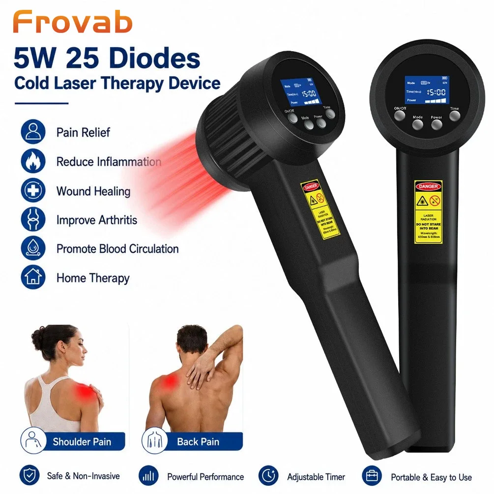 Frovab 5W Class IV Laser Therapy Device 15x650nm+10x808nm Deep Tissue Photobiomodulation for Neuropathy Sciatica Pain Management
