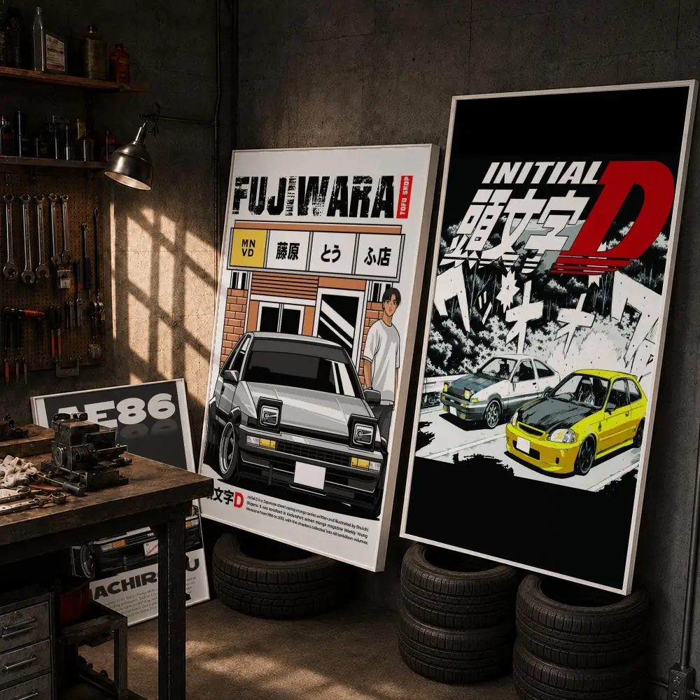 Initial Drift Car AE86 Poster HD Wall Art Home Decor Waterproof Print Bedroom Garage Party Gift