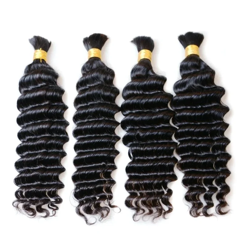 Extensions de cheveux noirs Deep Wave pour tressage, 100% cheveux humains, tresses Boho, sans trame, degré de chaleur, cheveux Remy, 30 po, en vrac