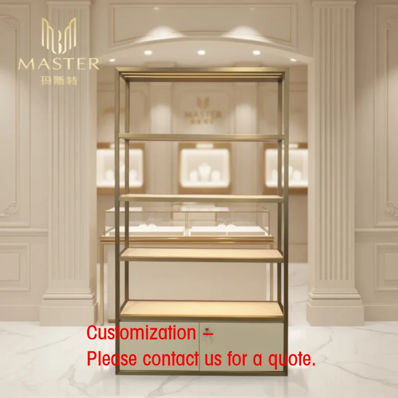 custom.MASTER Jewellery Cabinet Display Luxury Design with Golden Metal Frame Lockable Storage Led Lighting Jewellery Retail