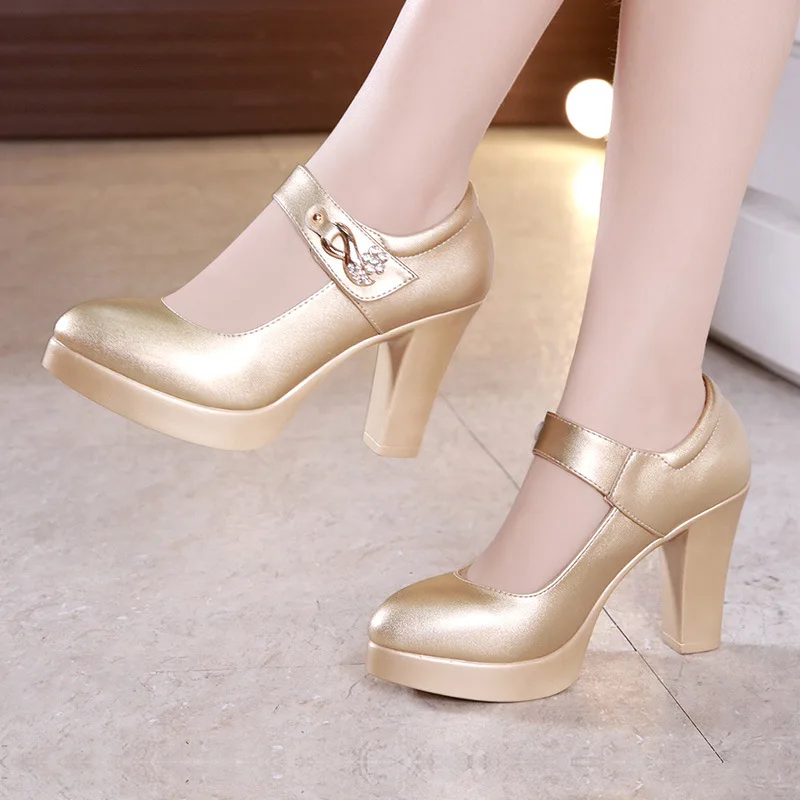 Small Size 32-43 Gold Silver White Wedding Party Shoes 2024 Women\'s Block High Heels Shoes Platform Pumps Dress Office Model