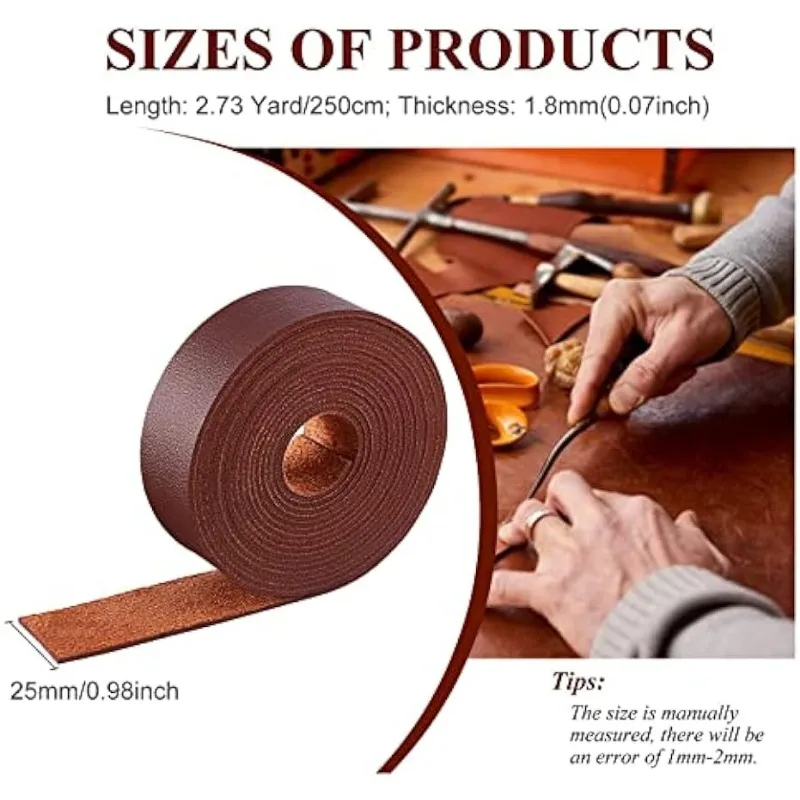 6.6FT 1 Inch Wide Double Sided Smooth Leather Strip Single Side Leather Strip for DIY Craft Projects