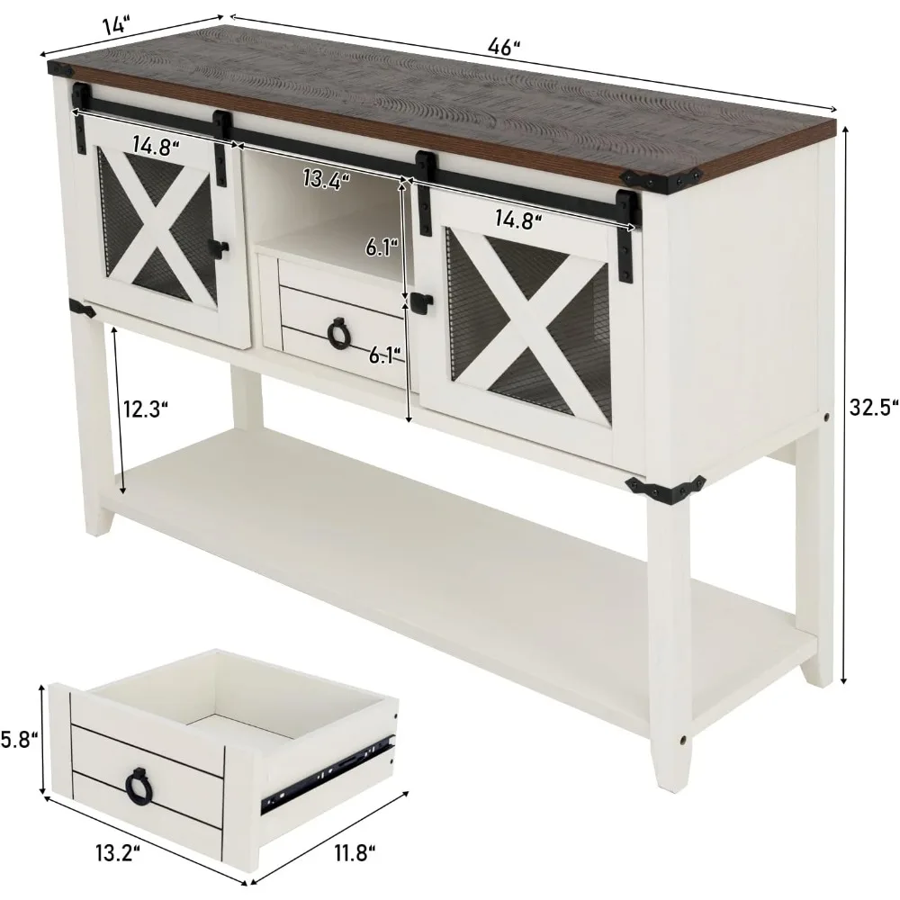 Entryway Table with 2 Sliding Barn Doors & Drawer, Console Tables with Storage, Open Shelf Space, Sofa Table