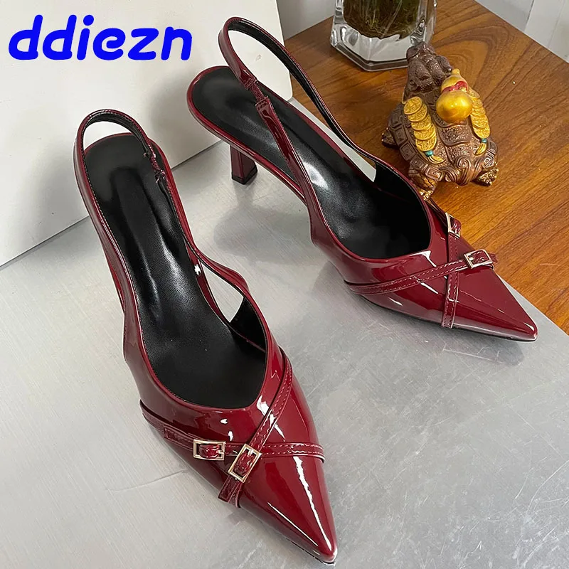 Big Size Footwear Wine Red Women High Heels Shoes Fashion Pointed Toe Pumps Ladies Thin Heels Shoes  Female Slingbacks Slides