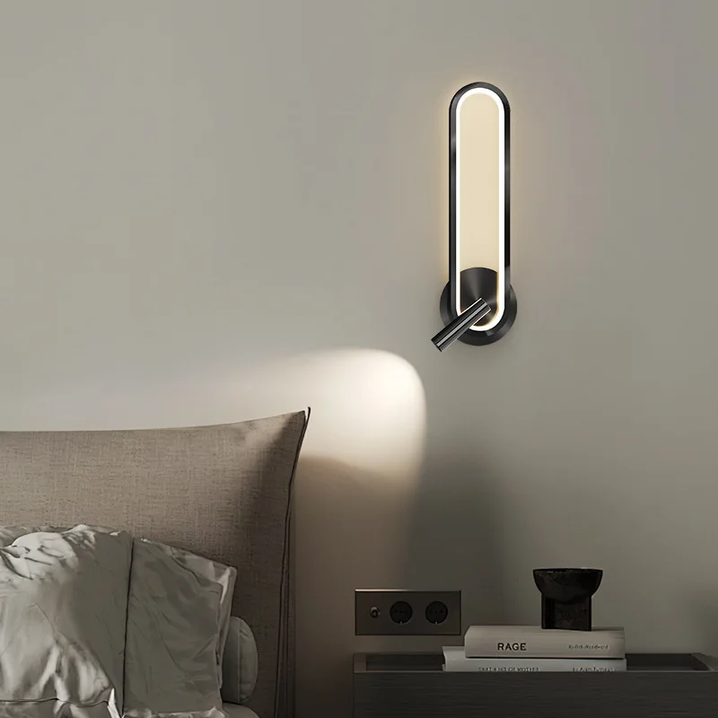 Bedroom bedside wall lamp with spotlights Nordic light luxury living room sofa background wall can rotate 360 degrees decorative