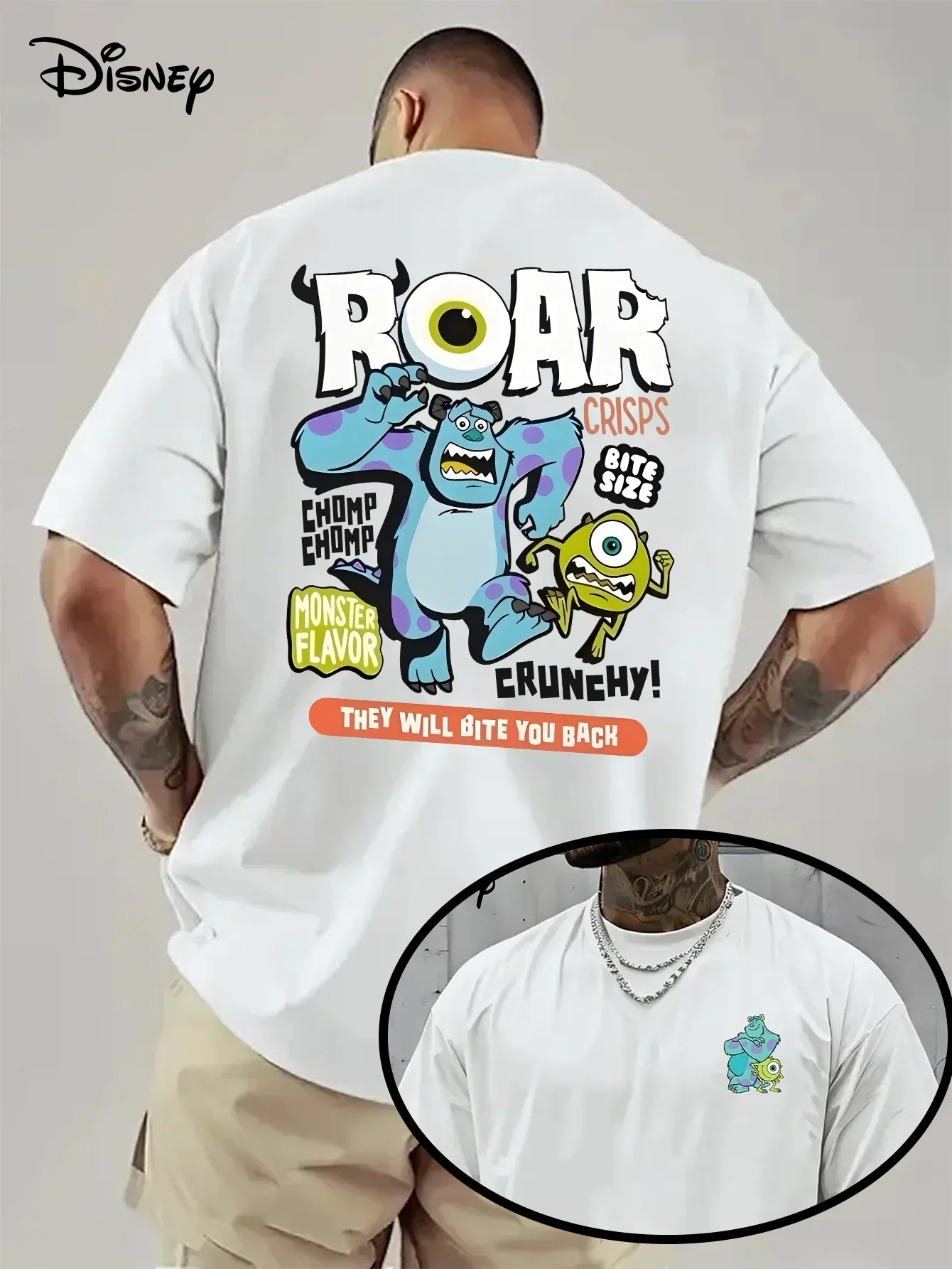 

Men's Disney Monster Power Company Pattern T-Shirt Daily Leisure and Theme Activities Wear Unisex Cotton Short Sleeve Oversized