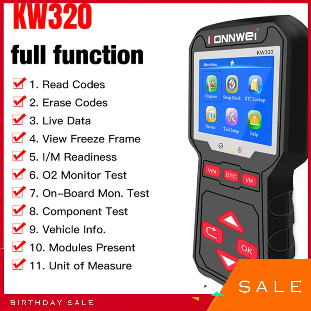 Automatic Car Fault Detector, KW320 OBD2, Car Water, Code Reader, OBD Diagnostic Tool, Engine Tester, Supporting 9 Languages