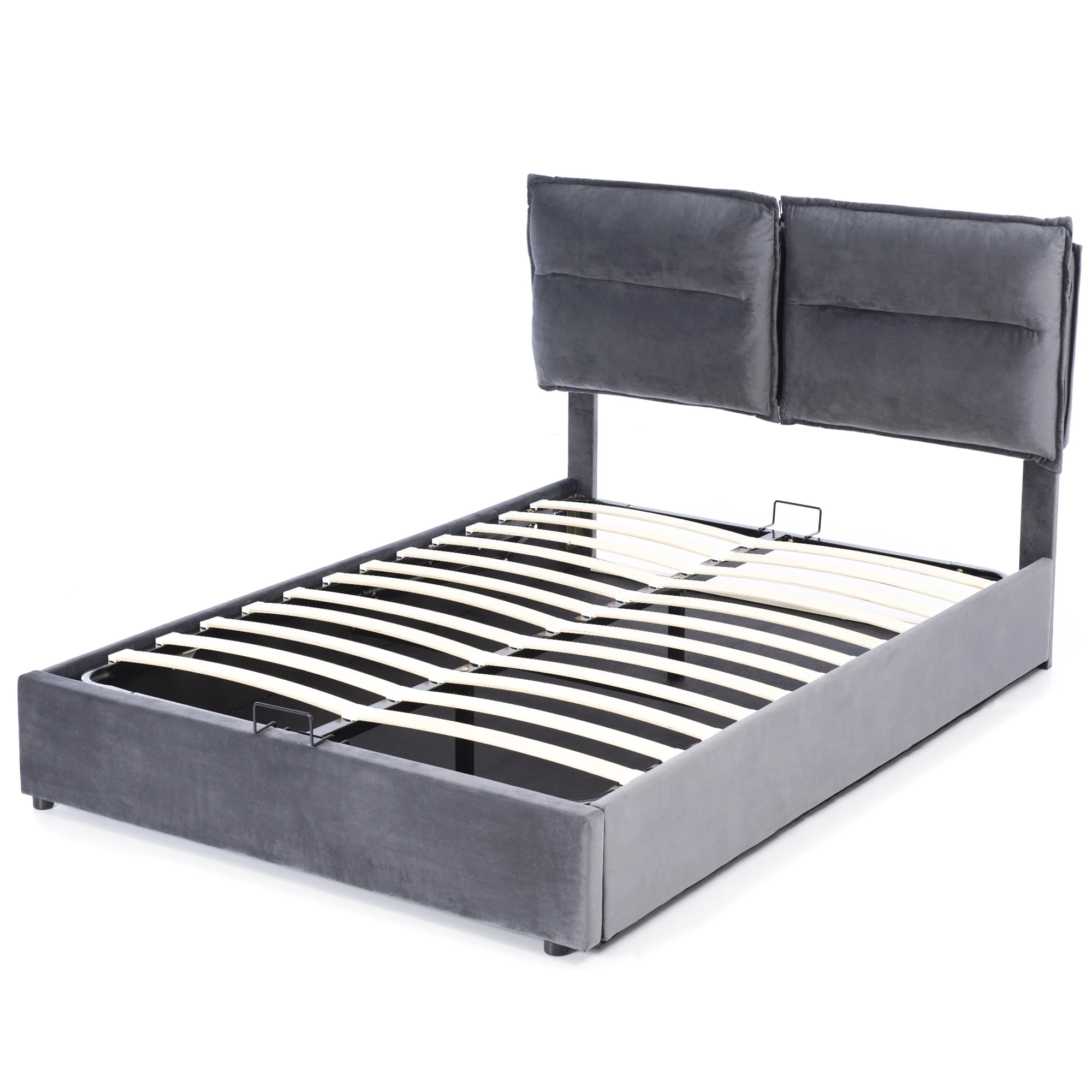 KOMHTOM Hydraulisch gestoffeerd bed tweepersoonsbed 140x200 cm verstelbaar hoofdeinde met grote opbergruimte fluwelen hoes zonder matras