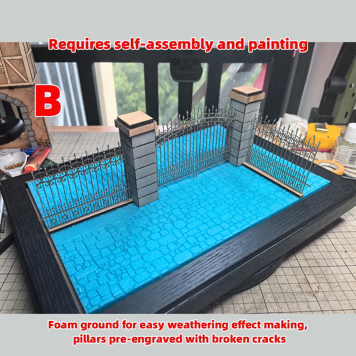 Architektonisches Modell zum Zusammenbauen, Miniaturgebäude, Architektur, Innenhof, Tor, Umzäunung, Mauer, Haus, Diorama, Maßstabsgetreues Modellbauset 1/35 – Detail 1