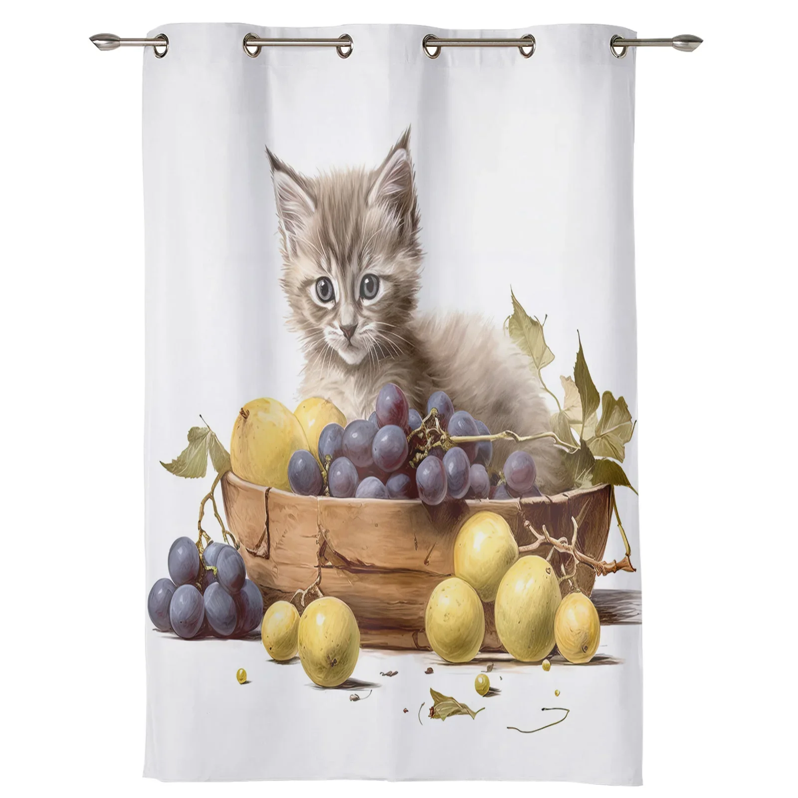 Kitten Fruit Grapes Curtains for Bedroom Living Room Window Curtain Treatments Blinds Kitchen Home Decor Drapes