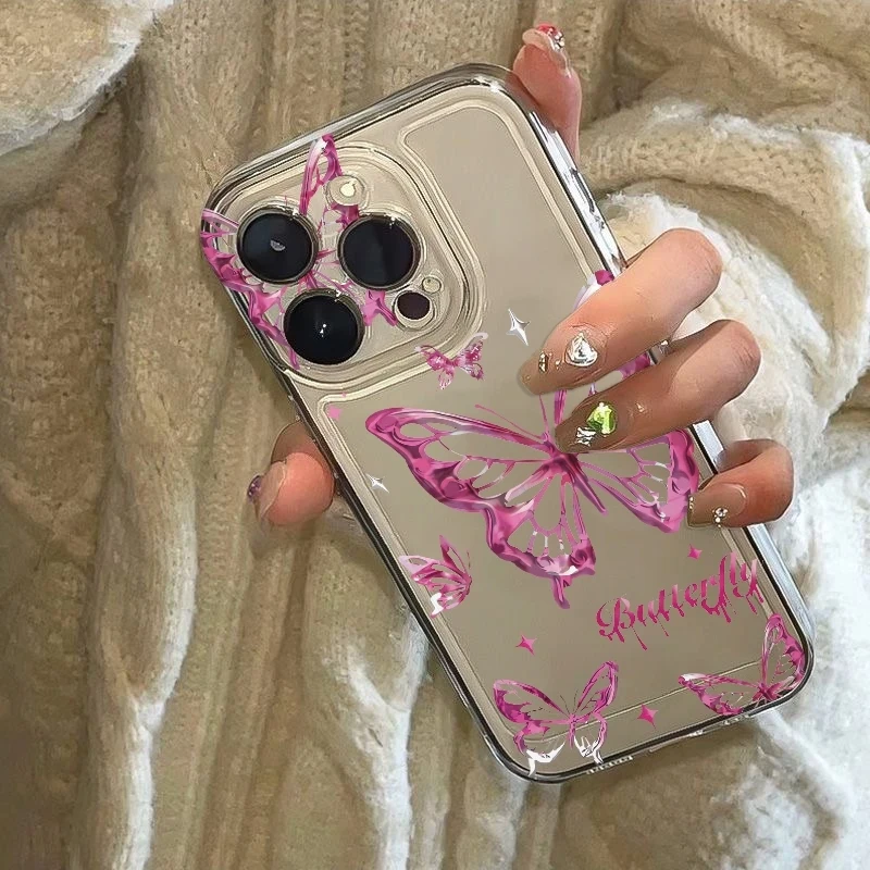 Y2K Glitter Butterfly Phone Case For iPhone 17 Air 16E 16 15 14 11 Pro Max Plus 13 12 Mini 8 7 X Transparent Shockproof Cover view 5