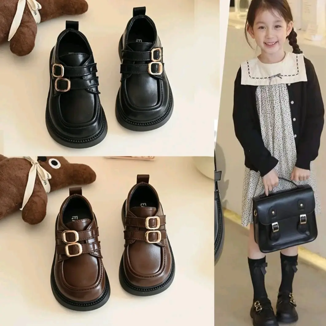 

Girls Double Buckle Straps Leather Shoes 2025 New Autumn Toddler Dress Shoes Soft Sole Classic Princess School Mary Jane Flats