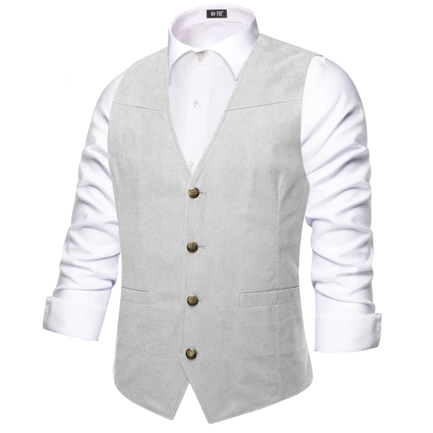 Hi-Tie Luxury Men Vest Suede Fabric Solid Waistcoat Casual Fit High Quality Wedding Business Beige Brown Black Red Green Silvery