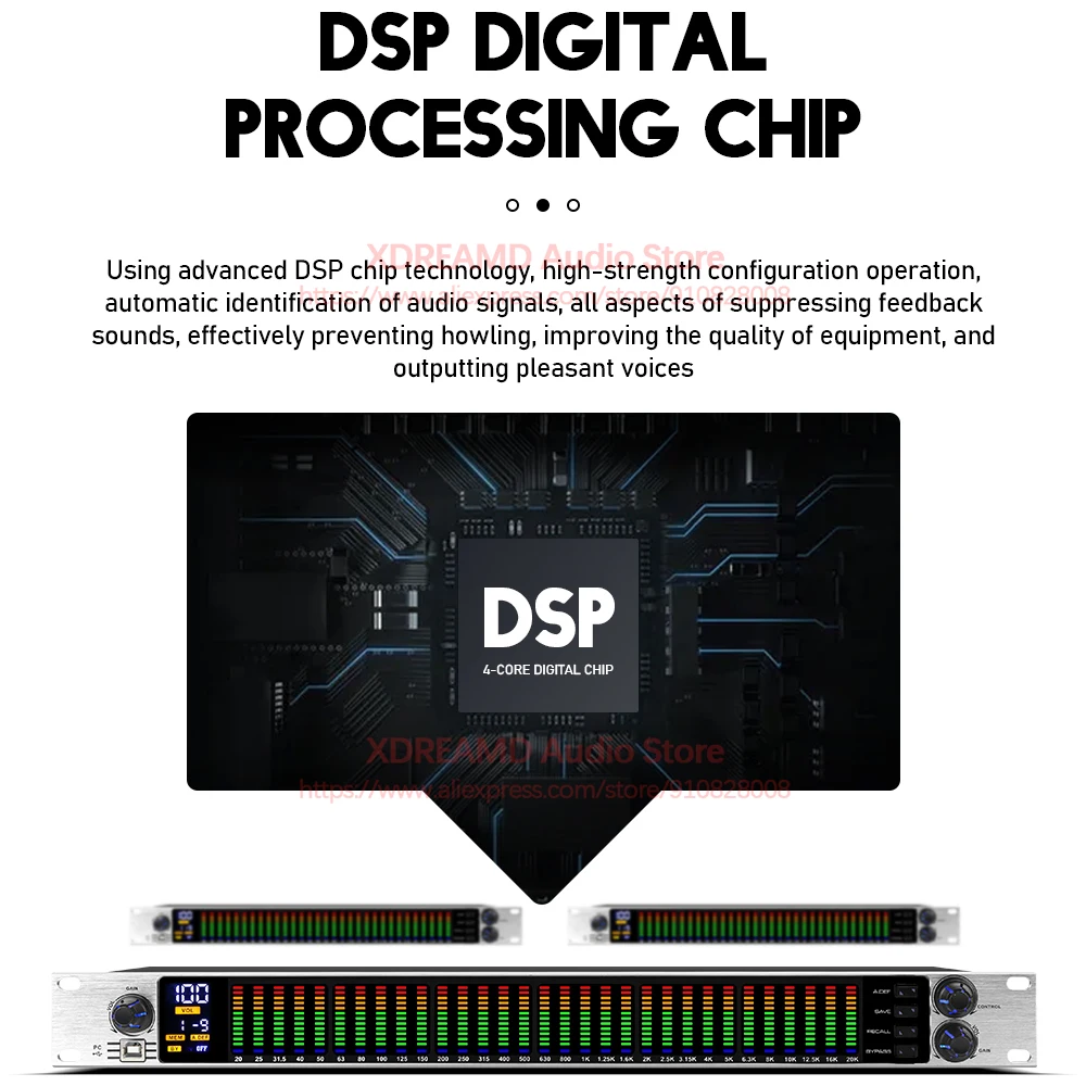 그래픽 이퀄라이저 31 밴드 오디오 디지털 효과 컨트롤러, 프로 이퀄라이저 프로세서, 무대 및 노래방 이퀄라이저, 스퀼치 포함