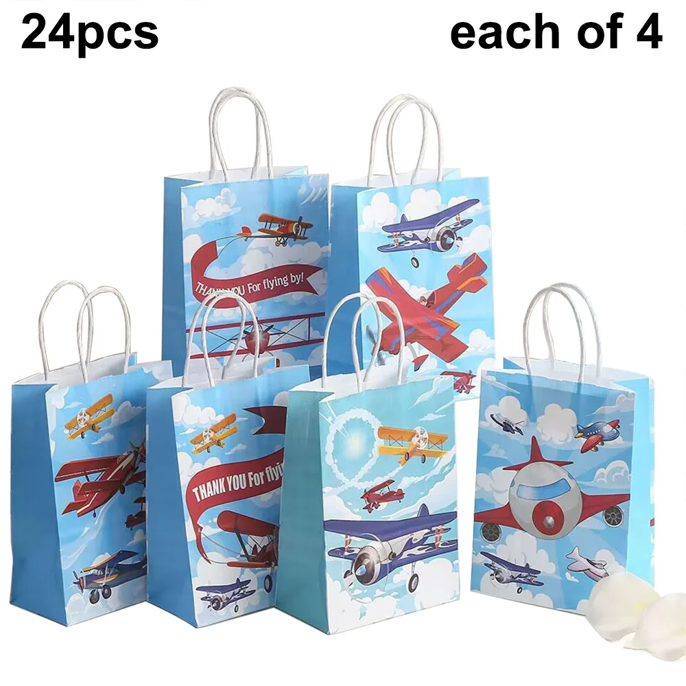 24 Pcs Airplane Paper Goodie Bags Airplane Birthday Party Favors Bags Gift Bags  Kids Treat Bags Candy Airplane Themed Decor