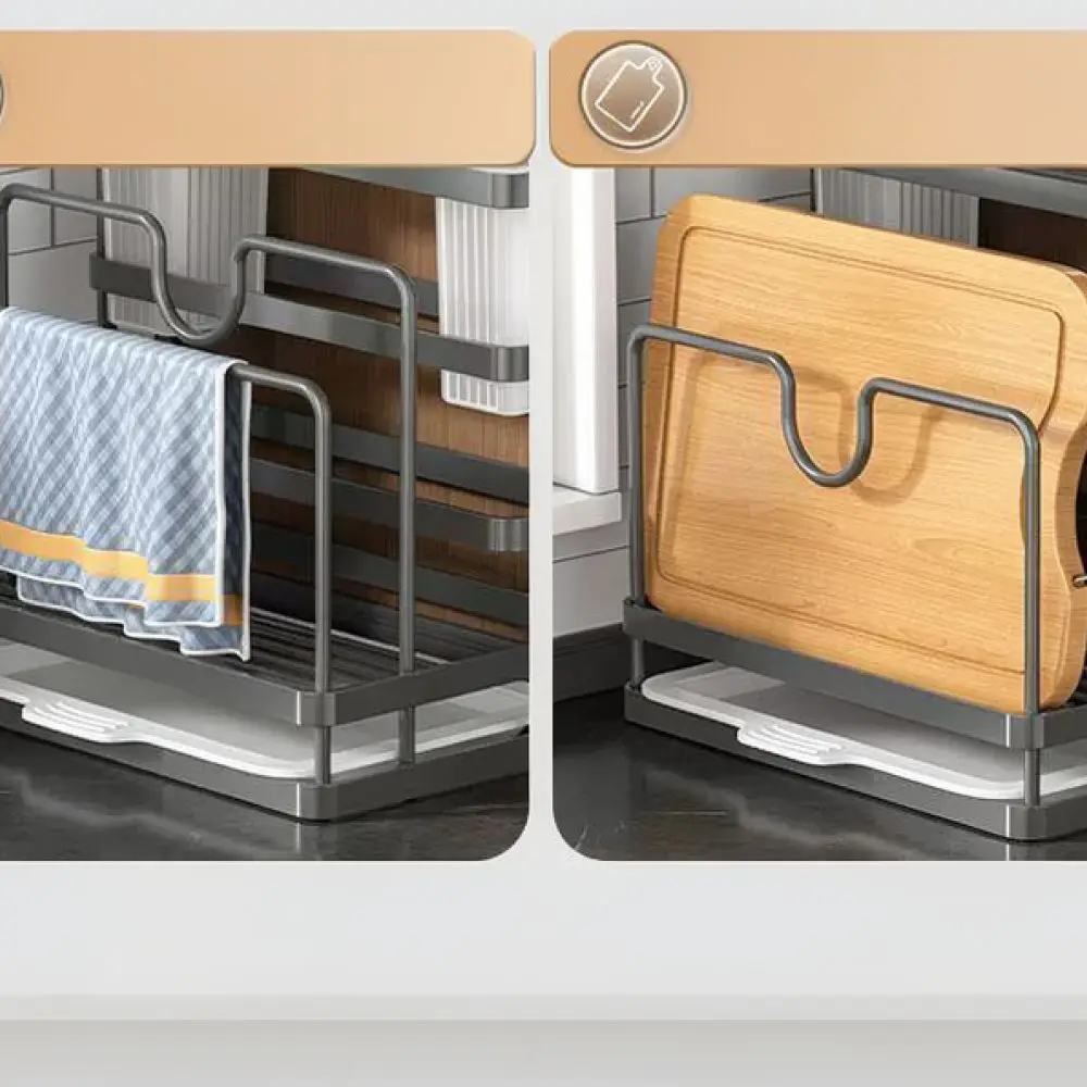 Kitchen Countertop Organizer Stand For Knives Cutting Board Pot Lid Storage Rack Multi Functional Durable Steel Tool Holder