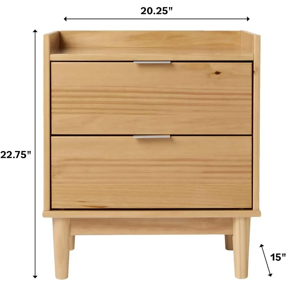 

Mid-Century Modern Style Solid Wood Nightstands, 20, Pair, Natural Pine Finish