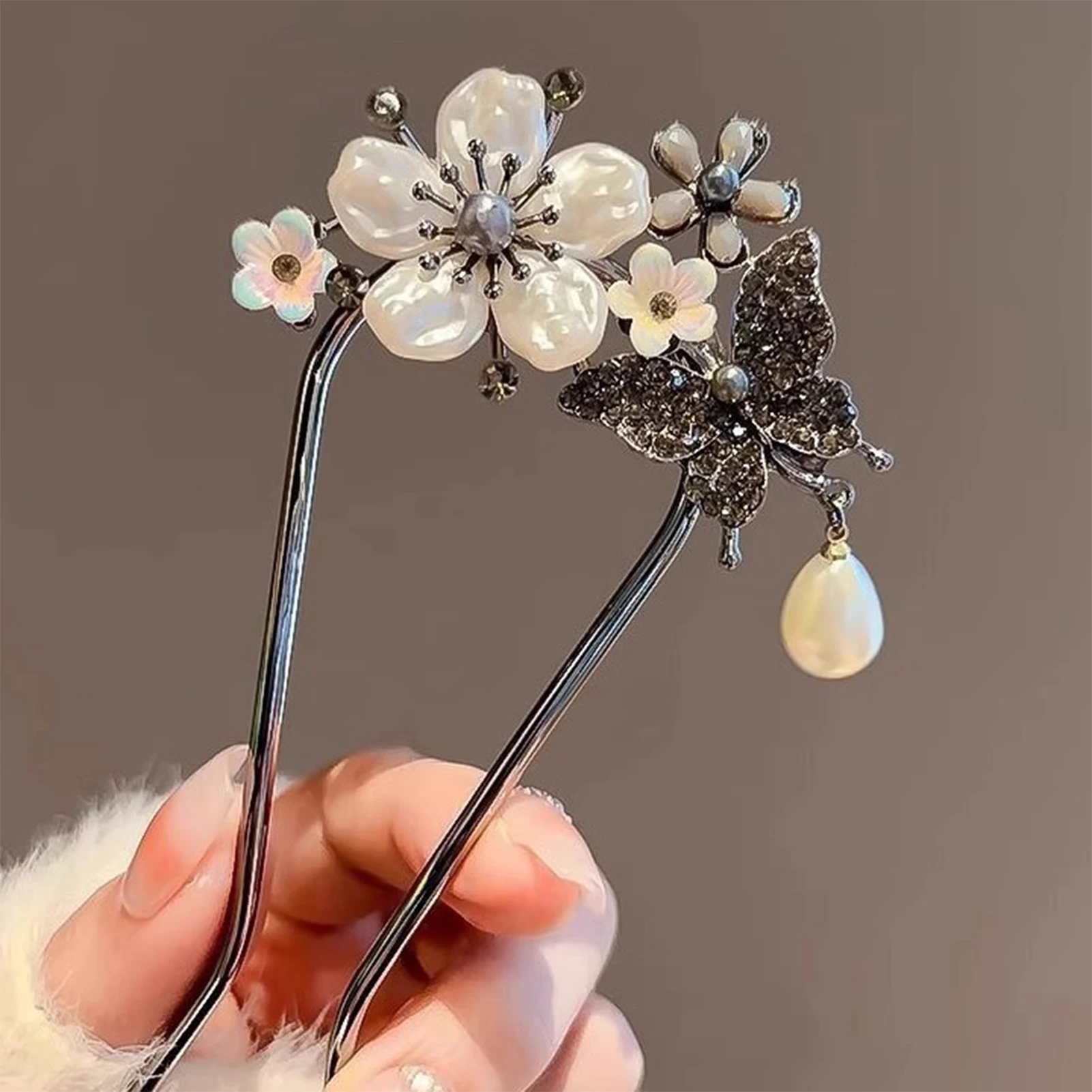 

New Chinese Style Flower Butterfly Hairpin Chopsticks Women Elegant U Shape Hair Sticks Headwear Hanfu Hair Accessories Jewelry